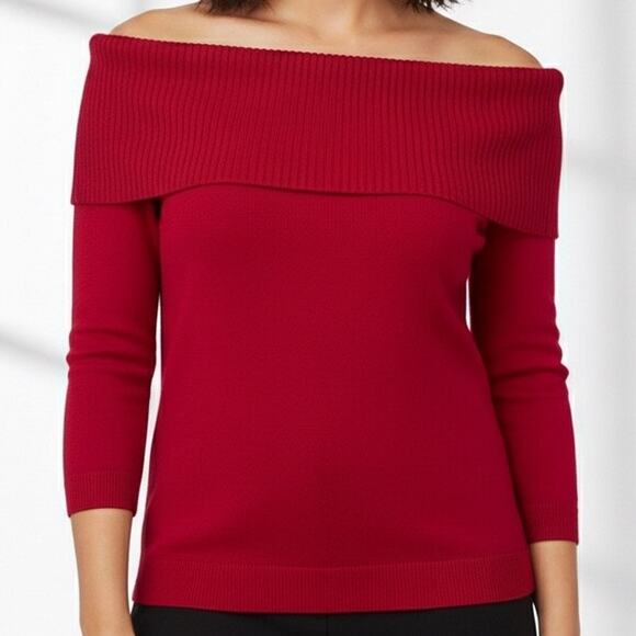 LOFT Red Knit Cowl Neck Long Sleeve Sweater - Picture 1 of 11